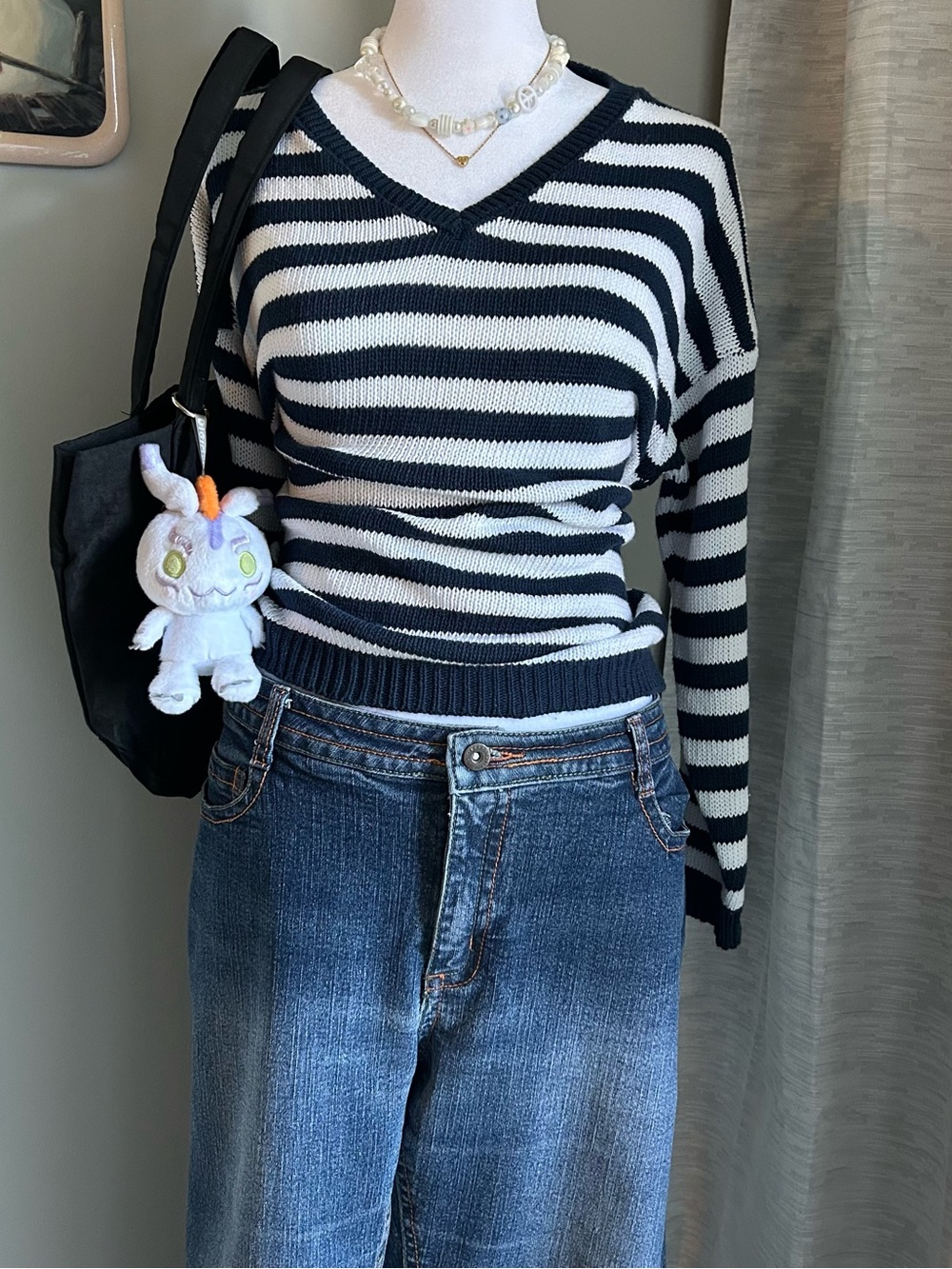 Loggia De Tessitori Preppy Oversized Striped Navy Blue Sweater